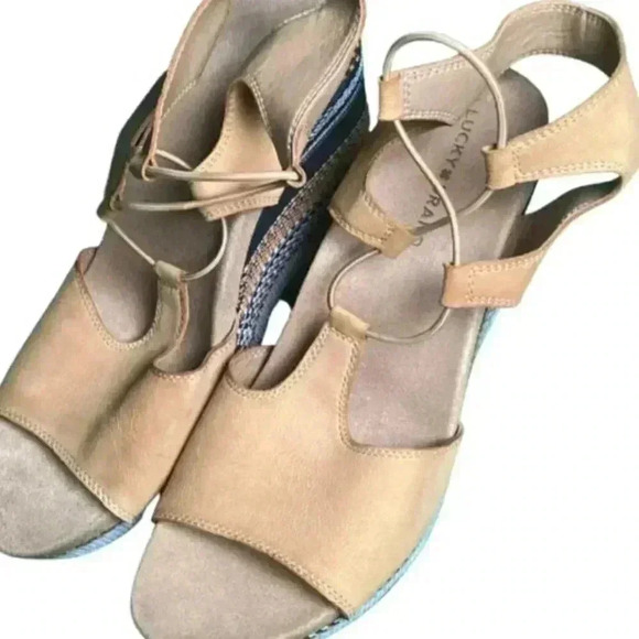 Lucky Brand Strappy Wedge Platform Shoes - 9.5 Like New Tan - Picture 10 of 15